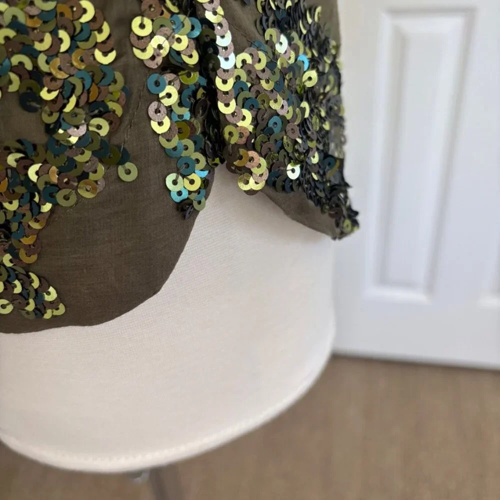 J. Crew Green Camo Iridescent Sequin Tank Top
